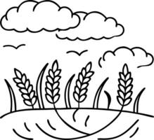 Wheat Field with Clouds and Birds Illustration for Nature Inspired Designs and Art Projects vector