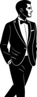 Elegant Man in Tuxedo Stylish Fashion Illustration for Wedding Invitations and More vector
