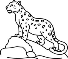 Majestic Leopard Standing on Rock Line Art Illustration for Coloring Book and Tattoo Design vector