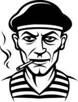 Bold Graphic of a Stylish Man in Beret with Cigarette Smoker Tattoo Design vector