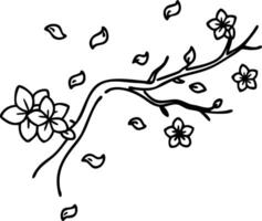 Elegant Flowering Branch with Falling Petals Ideal for Tattoos and Coloring Projects vector