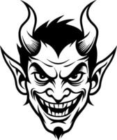 Evil Demon Head Illustration with Horns and Grinning Face for Tattoo and Graphic Design vector