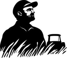 Farm Worker Silhouette Against Grass with Vintage Tractor Ideal for Logo Design and Illustrations vector