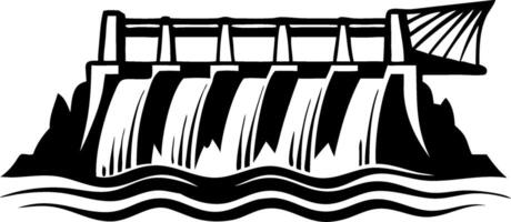 Illustration of a Hydroelectric Dam with Flowing Water and Surrounding Landscape vector