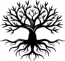 Intricate Black Tree Design with Exposed Roots for Decor Tattoo and Art Projects vector