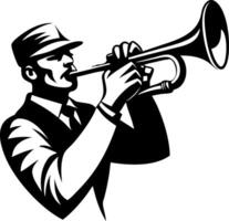 Elegant Vintage Trumpet Player in Classic Attire Perfect for Music Themes and Designs vector