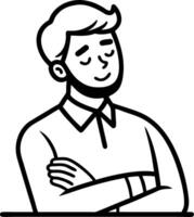 Confident Young Man with Arms Crossed Expressing Satisfaction and Calmness vector