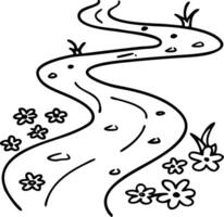 Winding River with Flowers Beautiful Nature Scene for Coloring Book or Tattoo Design vector
