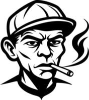 Stylish Retro Man with Cigarette and Cap for Tattoo Design and Graphic Projects vector