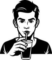 Young Man Enjoying Drink with Straw Expressive Face Ideal for Illustrations and Merchandise vector