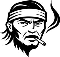 Warrior with Bandana and Cigarette Bold Outline for Tattoo Design or Graphic Projects vector