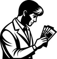 Stylish Businessman Analyzing Financial Documents in Suit for Professional Use vector