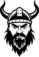 Viking Warrior Head Powerful Horned Helmet and Intense Expression for Tattoo and Art Projects vector