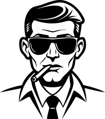 Cool Confident Man in Sunglasses with Cigarette Retro Style Art Design