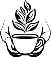 Hands Holding Coffee Cup with Growing Leaves Artistic Design for Eco-Friendly Projects vector