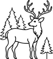 Majestic Deer Silhouette Surrounded by Pine Trees Ideal for Nature Themed Decor or Coloring Book vector