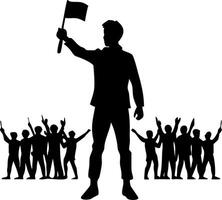 Protest Leader Holding Flag Surrounded by Supportive Crowd Illustration vector