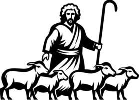 Shepherd Leading Flock of Sheep in Elegant Design for Religious Themes and Art vector