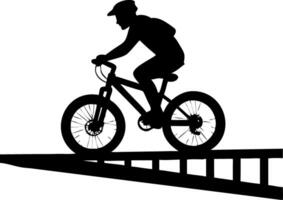 Mountain Biker Performing Stunt on Ramp Silhouette Ideal for Sports Design and Enthusiast Merchandise vector