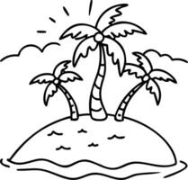 Tropical Island Paradise with Palm Trees and Sun Rays Suitable for Coloring and Design vector