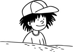 Cheerful Cartoon Child with Cap and Spiky Hair Smiling on a Simple Background vector