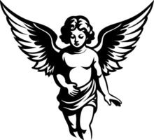 Elegant Angel Illustration with Wings for Religious Decor Tattoo Design or Coloring Book vector