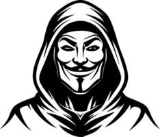 Mysterious Hooded Figure with Grinning Mask Symbolizing Rebellion and Anonymity for Art vector