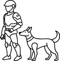 Robot Soldier and Service Dog Standing Together Illustration for Graphic Design vector