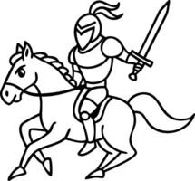 Knight on Horseback with Sword Design for Coloring Book or Tattoo Art vector