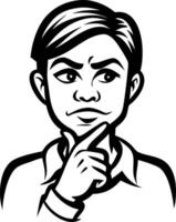 Thoughtful Boy Portrait with Hand on Chin for Illustrations and Design Projects vector