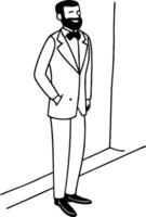 Stylish Man in Tuxedo Standing with Confidence Ideal for Fashion Illustration and Branding vector