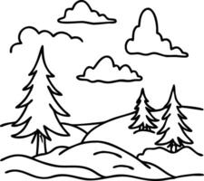 Minimalist Line Art Landscape with Pine Trees and Rolling Hills for Eco-Friendly Design vector