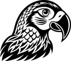 Intricate Black Parrot Head Illustration with Detailed Feather Design for Tattoo Ideas and Art Projects vector