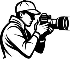 Professional grapher Capturing Moment with Camera in Dynamic Action Pose vector