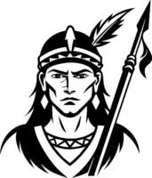 Strong Native American Warrior Character with Spear Design for Tattoo and Merchandise vector