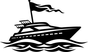 Luxury Yacht Sailing on Waves with Flag Black Silhouette Design vector