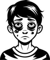 Sad Boy Illustration with Tear Stains and Dark Eyes for Emotional Art Projects vector
