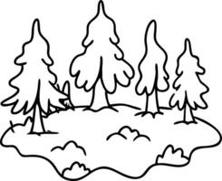 Hand-Drawn Forest Scene with Stylized Pines and Natural Elements for Coloring and Design vector