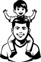 Father and Son Joyful Portrait with Child on Shoulders Illustrating Family Bonding and Fun vector