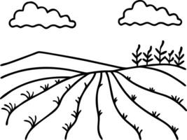 Stylized Fertile Agriculture Landscape with Curved Rows and Cloudy Sky for Creative Projects vector