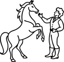 Horse and Trainer Performing Hand Signal Outline for Tattoo or Coloring Book Design vector