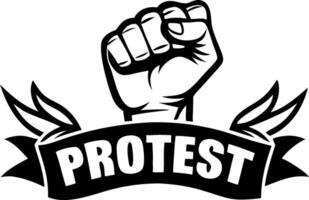 Fist Symbolizing Protest Empowerment with Ribbon Banner for Activism Designs vector