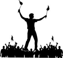 Dynamic Silhouette of Performer Leading Enthusiastic Crowd with Torches for Energy and Passion vector
