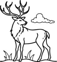 Majestic Stag Standing in Grass with Antlers and Clouds Art for Nature Themes vector
