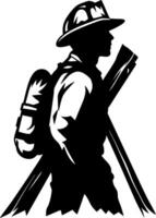 Silhouette of a Firefighter Carrying Tools Representing Heroism and Courage in Action vector