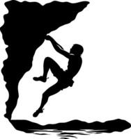 Silhouette of a Climber Scaling a Cave Entrance Ideal for Adventure Themes and Sports Design vector
