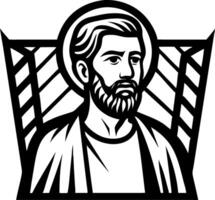 Stylized Saint Portrait with Halo and Geometric Background for Religious Themes vector