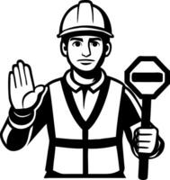 Construction Worker Signaling Stop in Safety Vest with Hand Raised for Traffic Control vector