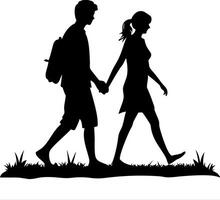 Couple Walking Hand in Hand Silhouette with Grass Ideal for Relationship Illustrations vector