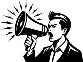 Dynamic Man Shouting Through Megaphone Powerful Voice Illustration for Activism and Awareness vector